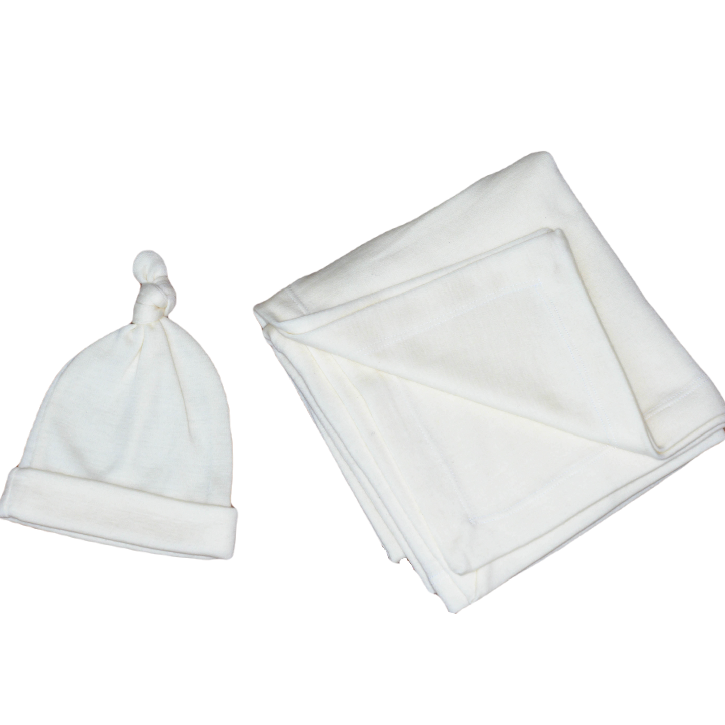Baby in Merino Swaddle Blanket with Knotted Beanie Hat - GOTS Certified Set