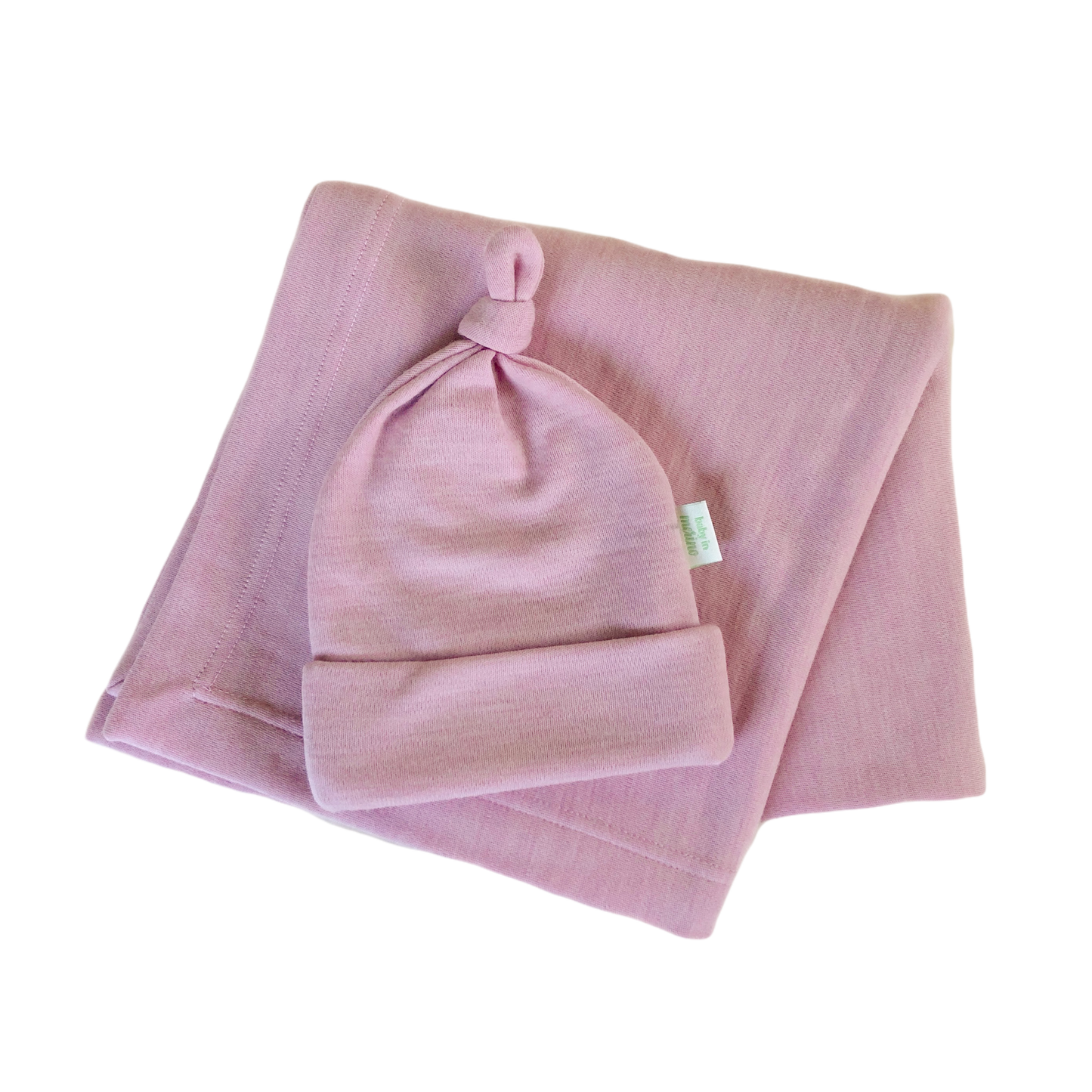 Baby in Merino Swaddle Blanket with Knotted Beanie Hat - GOTS Certified Set