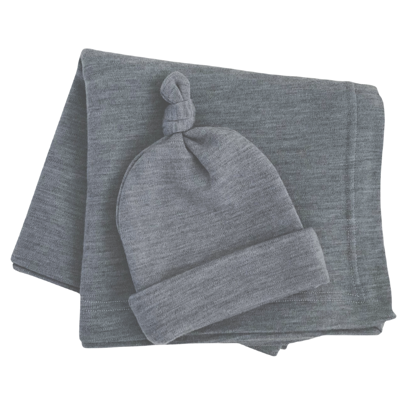 Baby in Merino Swaddle Blanket with Knotted Beanie Hat - GOTS Certified Set