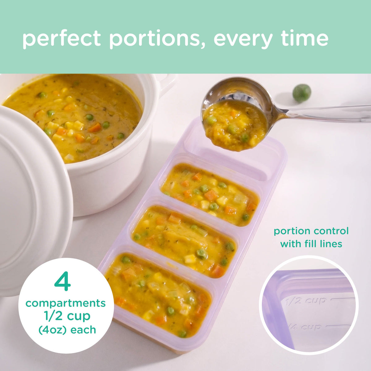 Olababy Silicone Baby Food Freezer Tray, 1/2 Cup Portions, with Lid