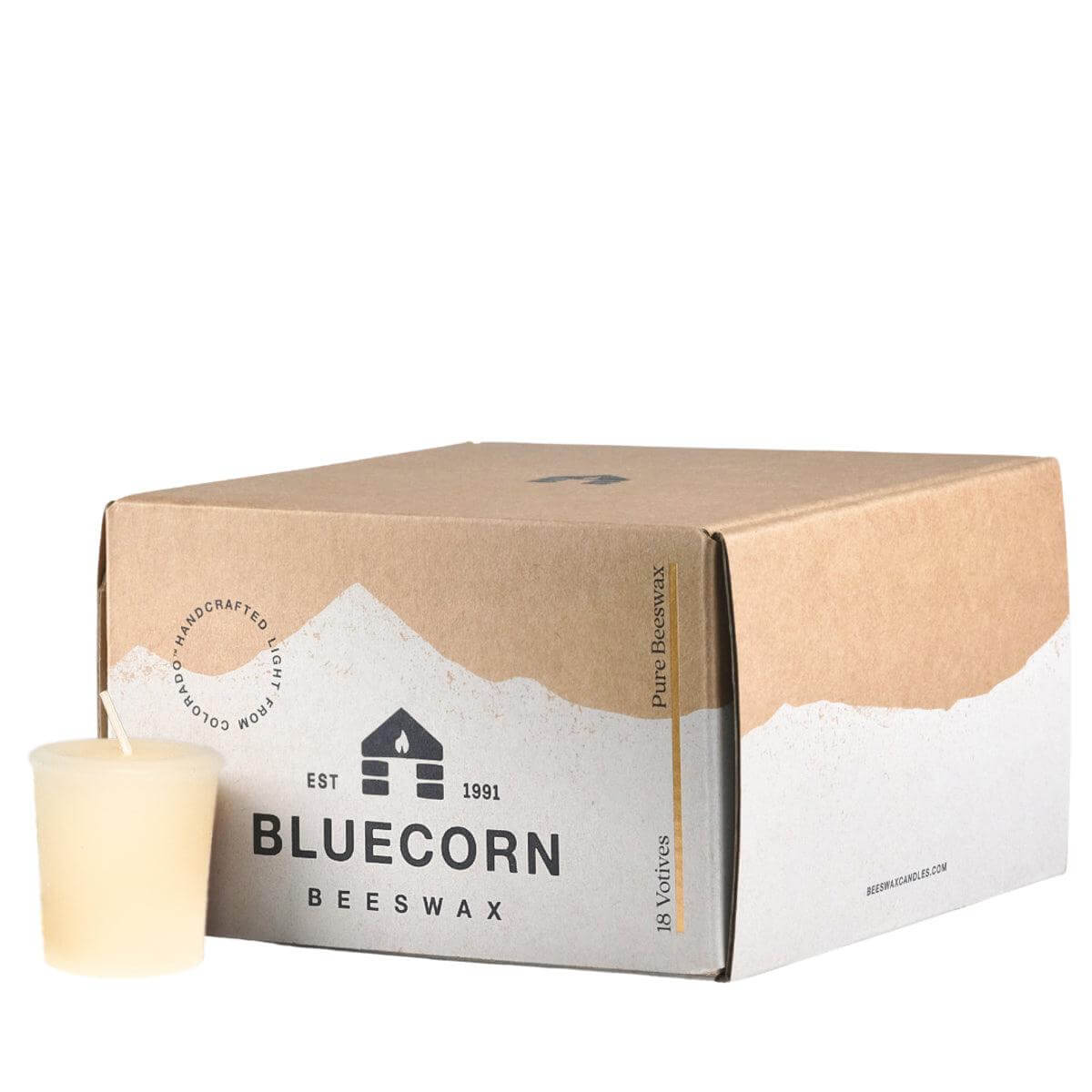 Bluecorn Pure Beeswax Votive Candles – 4-Pack or 18-Pack, Raw or Ivory