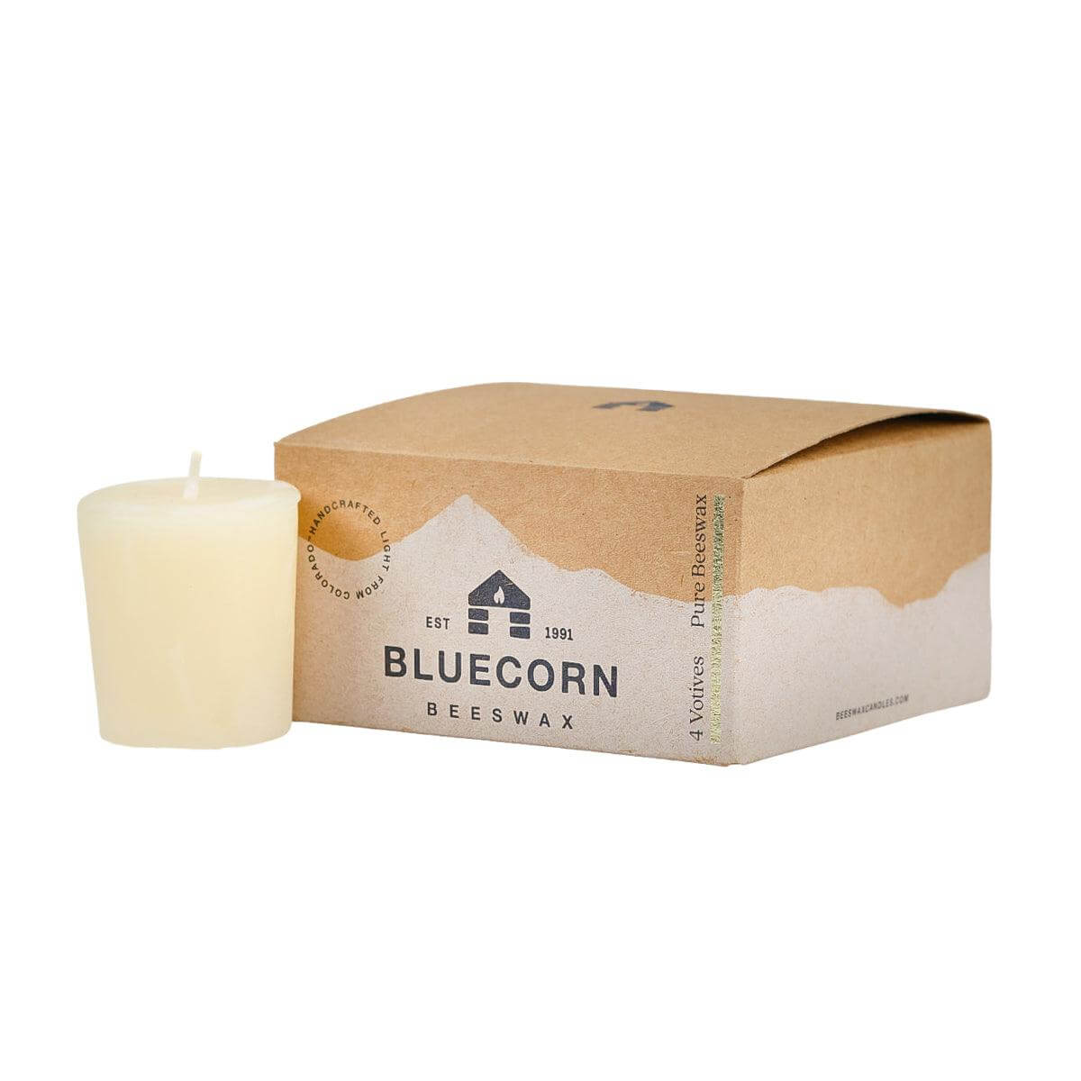 Bluecorn Pure Beeswax Votive Candles – 4-Pack or 18-Pack, Raw or Ivory