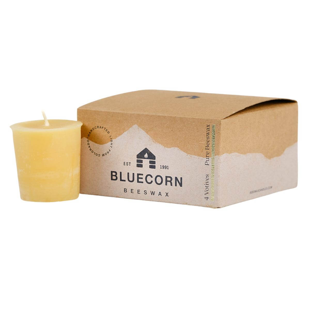 Bluecorn Pure Beeswax Votive Candles – 4-Pack or 18-Pack, Raw or Ivory