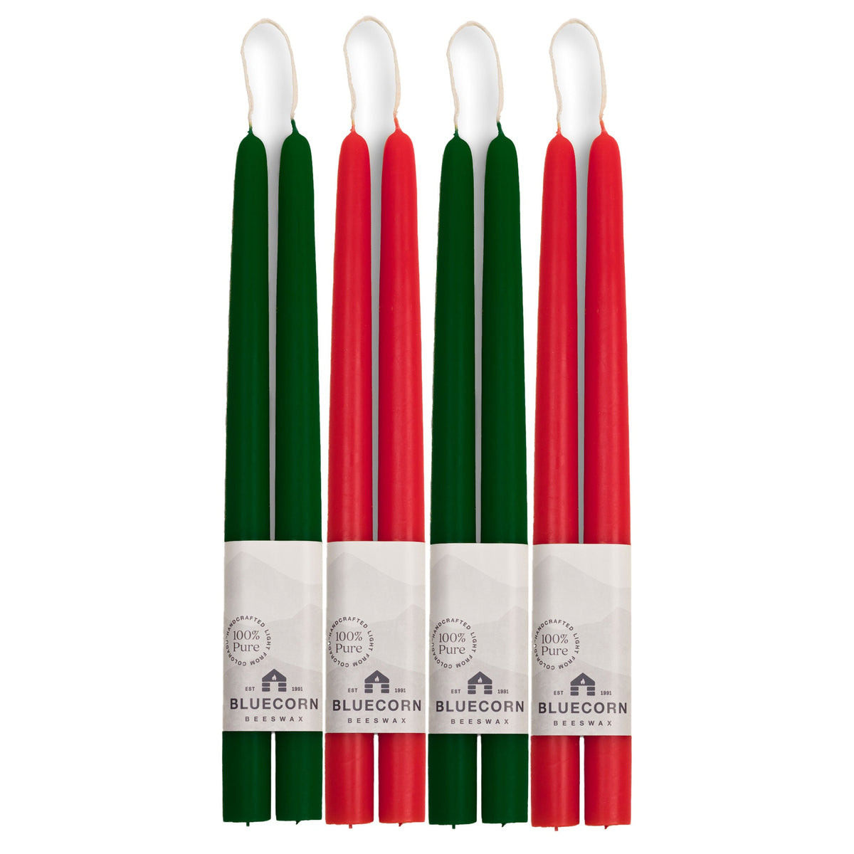 Bluecorn Classic Christmas Beeswax Taper Candle Bundle – Red & Moss Green