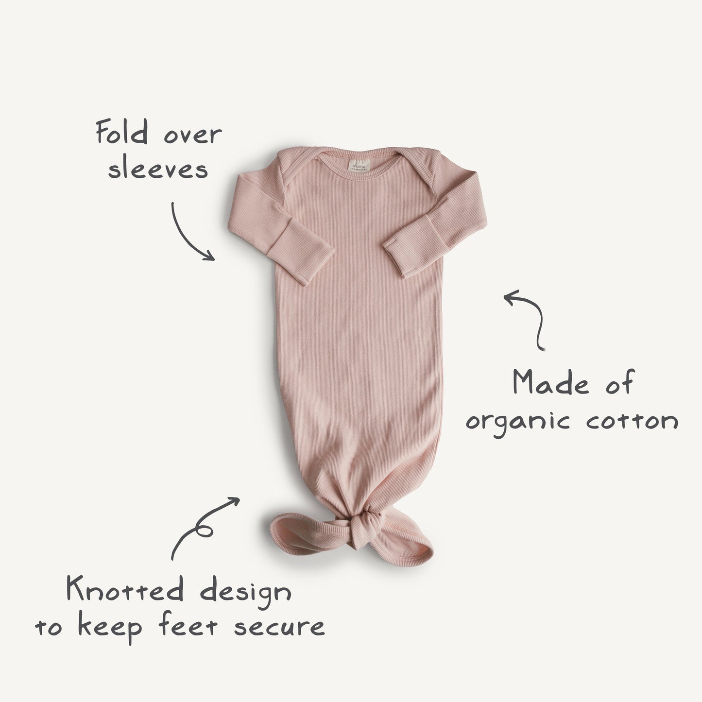Mushie Organic Cotton Ribbed Knotted Baby Gown + Beanie Set