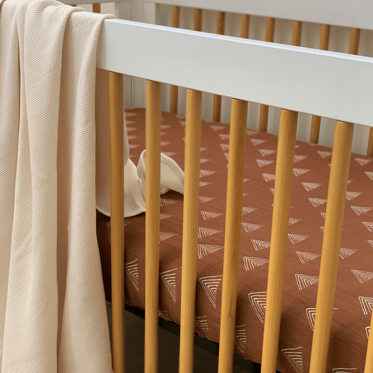 Rainbow Sprout Organic Cotton Muslin Fitted Crib Sheet – GOTS Certified, Rust Tribal Boho