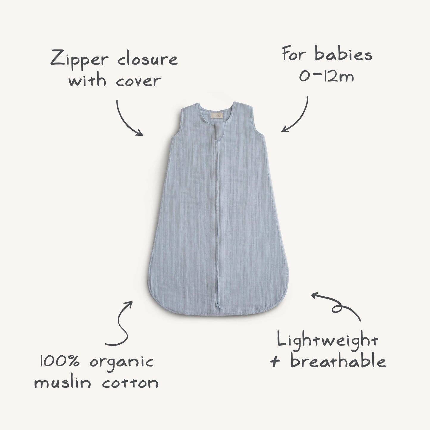Mushie Organic Muslin Cotton Baby Sleep Bag | Lightweight Sustainable Sleep Sack
