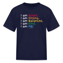 Load image into Gallery viewer, Affirmations Mantra Organic Kids&#39; T-shirt - navy
