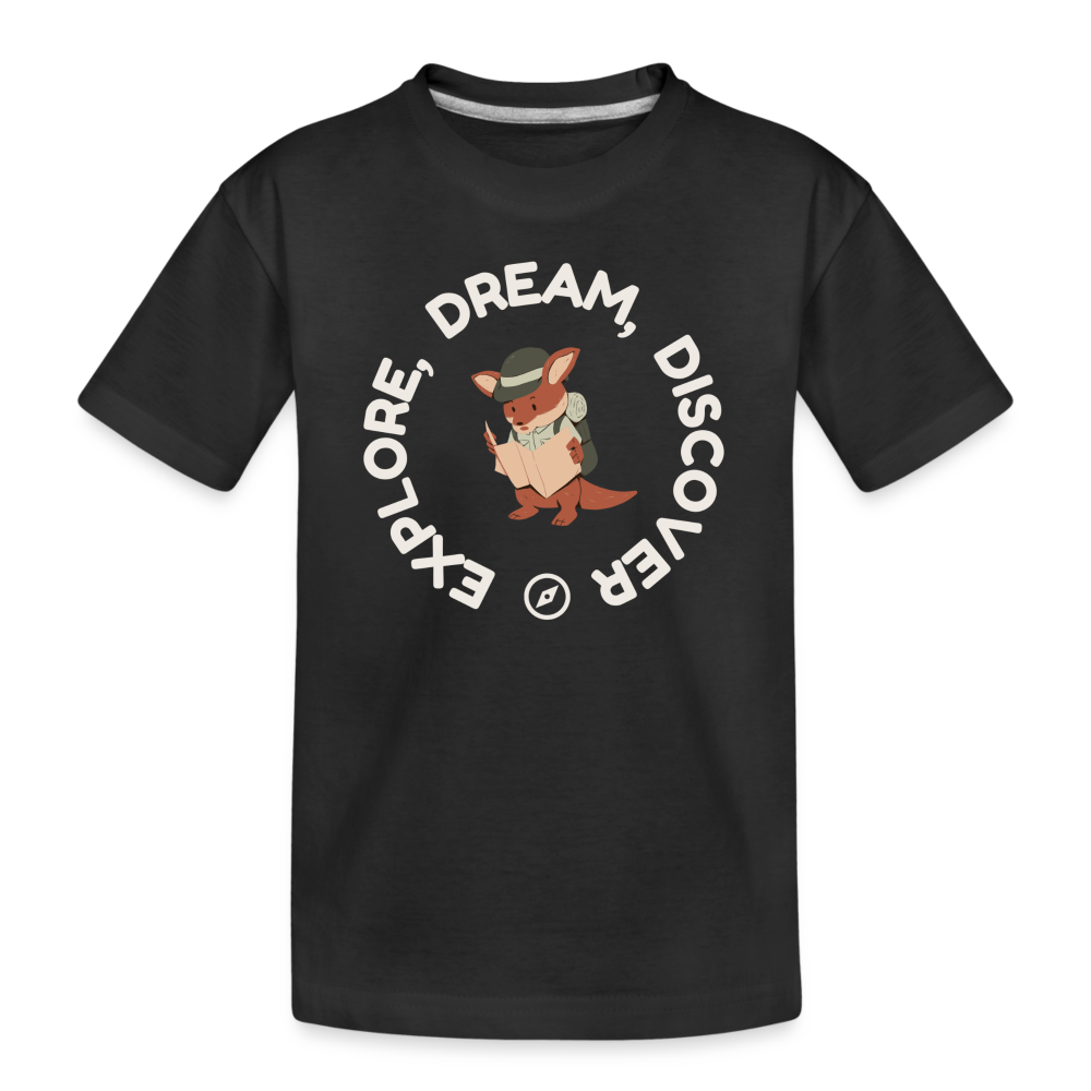 Kid’s Organic Unisex T-Shirt | Explore, Dream, Discover - black