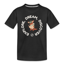 Load image into Gallery viewer, Kid’s Organic Unisex T-Shirt | Explore, Dream, Discover - black
