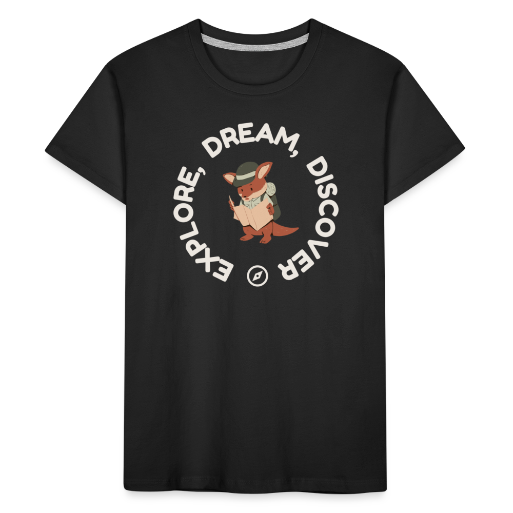 Kid’s Organic Unisex T-Shirt | Explore, Dream, Discover - black