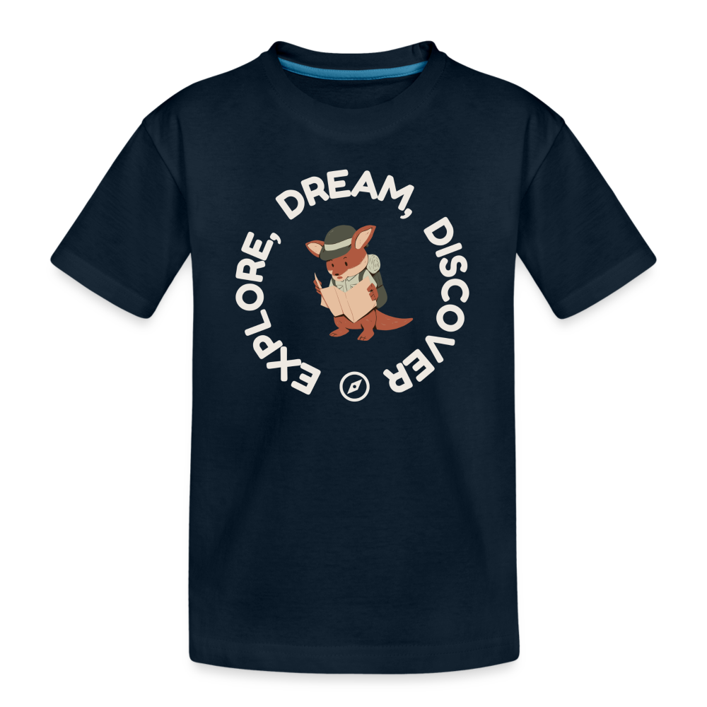 Kid’s Organic Unisex T-Shirt | Explore, Dream, Discover - deep navy