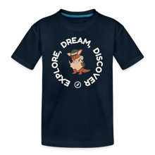 Load image into Gallery viewer, Kid’s Organic Unisex T-Shirt | Explore, Dream, Discover - deep navy
