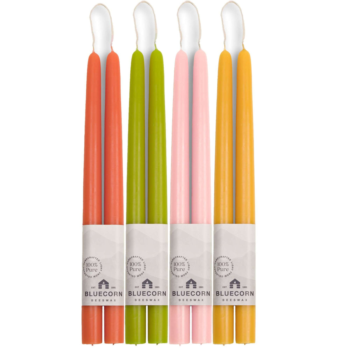 Bluecorn Spring Beeswax Taper Candle Bundle – Dusty Rose, Apricot, Pistachio & Raw