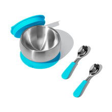 Load image into Gallery viewer, Avanchy Stainless Steel Eco-friendly Baby Suction Bowl with Lid + Spoon
