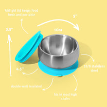 Load image into Gallery viewer, Avanchy Stainless Steel Eco-friendly Baby Suction Bowl with Lid + Spoon
