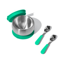 Load image into Gallery viewer, Avanchy Stainless Steel Eco-friendly Baby Suction Bowl with Lid + Spoon
