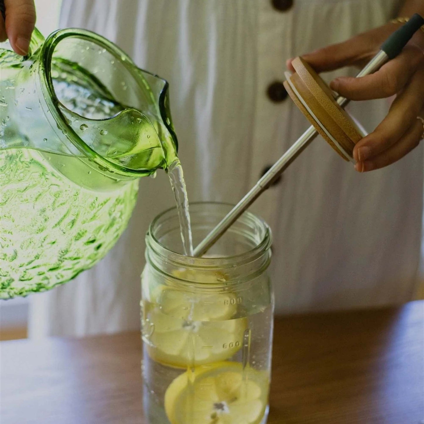 Bamboo Mason Jar Lids with Straw Hole