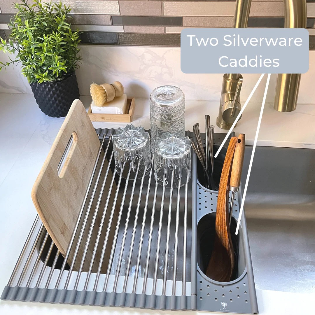 Roll up Silicone & Stainless Steel Dish Drying Rack - Thumbnail 4