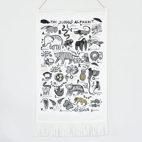 wee gallery organic eco-friendly non-toxic neutral nursery decor tapestry alphabet poster nature-inspired jungle animals