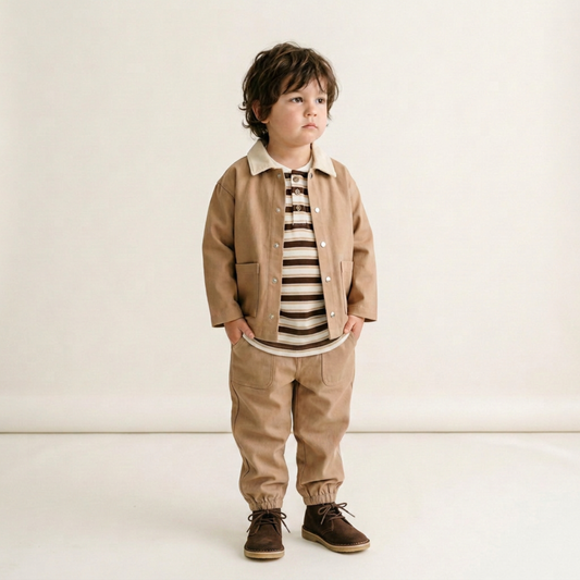 Organic Cotton Twill Button Jacket for Toddlers – Taupe