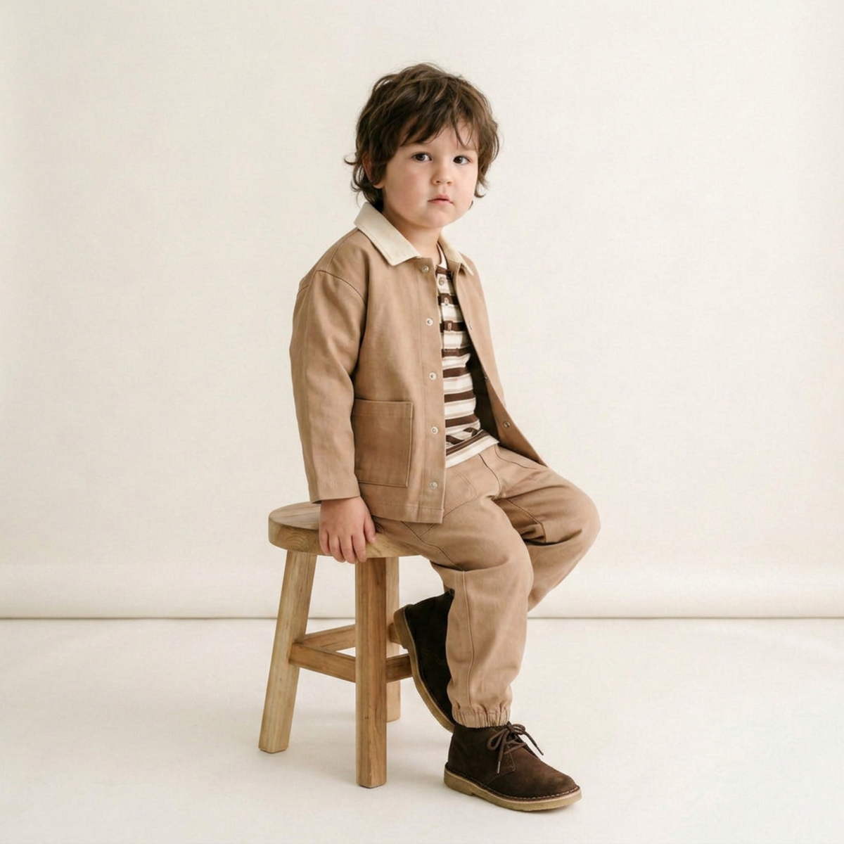 Organic Cotton Twill Button Jacket for Toddlers – Taupe