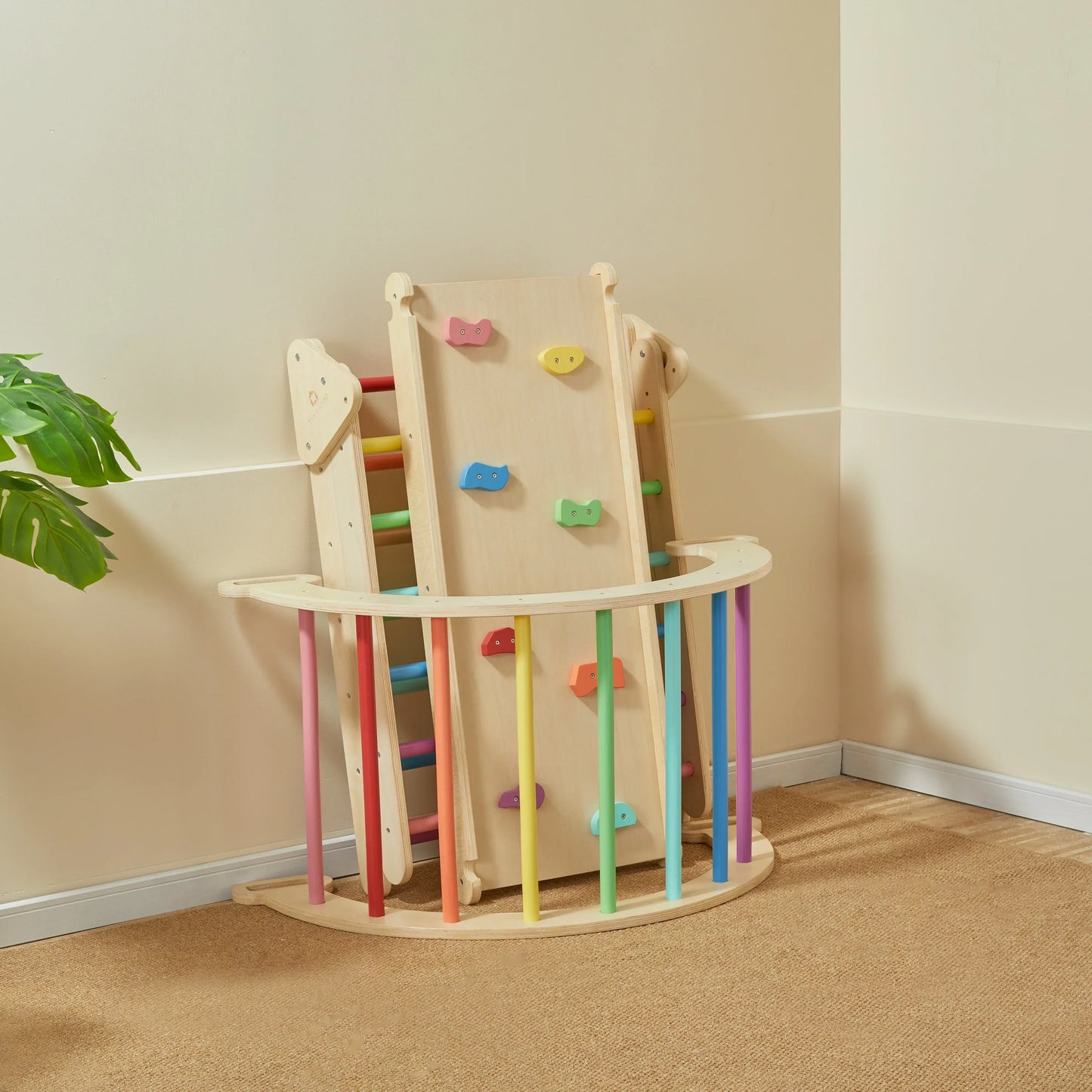 Tiny Land® 5-in-1 Wooden Rainbow Climbing Set for Kids | Toddler, Preschooler Indoor Playground