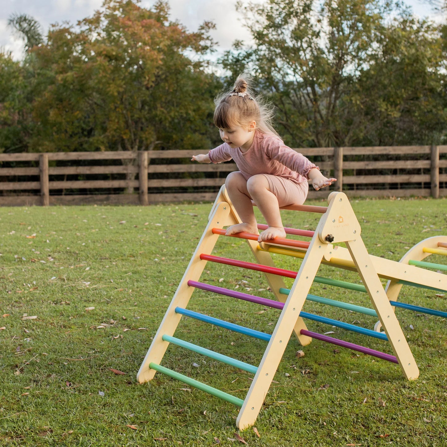 Tiny Land® 5-in-1 Wooden Rainbow Climbing Set for Kids | Toddler, Preschooler Indoor Playground
