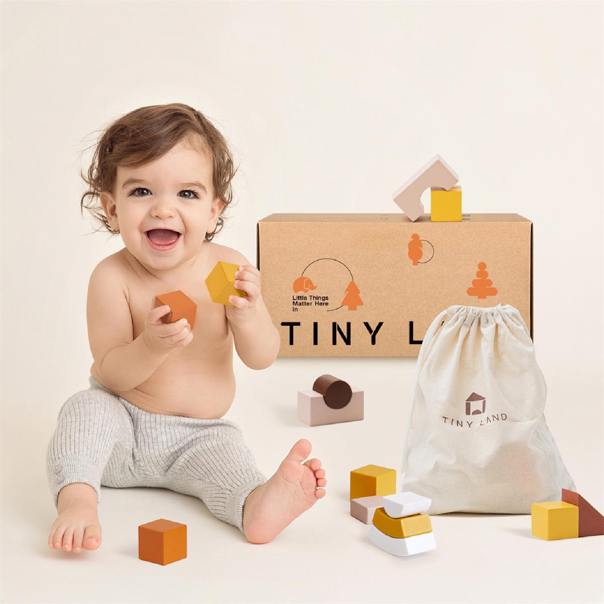 Tiny Land® Boho Mama Best Eco-Friendly Wooden Blocks for Kids