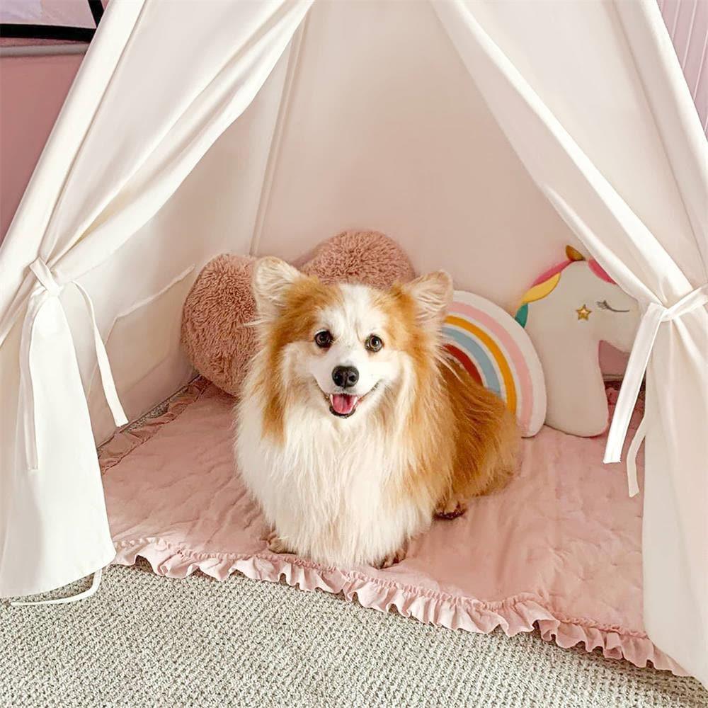 Tiny Land® Wood and Cotton Teepee for Kids with Mat