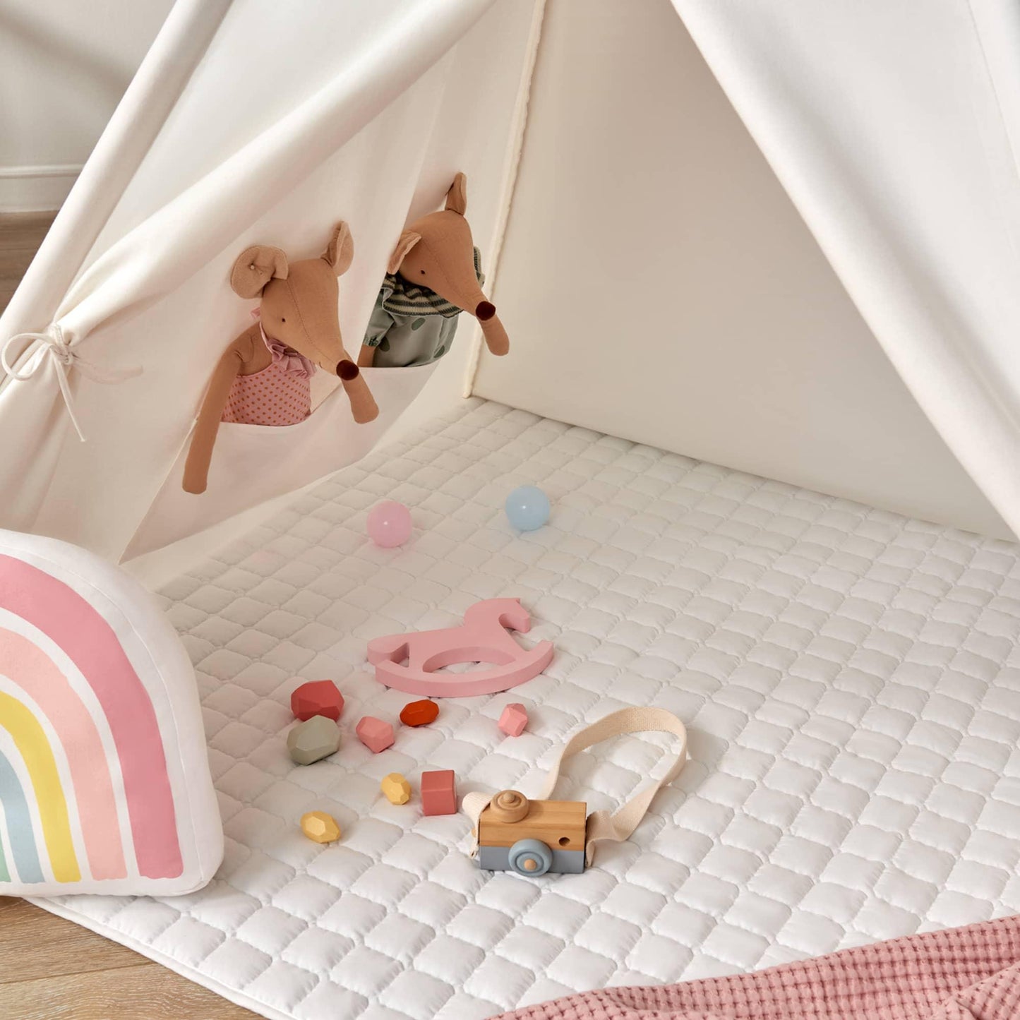 Tiny Land® Wood and Cotton Teepee for Kids with Mat