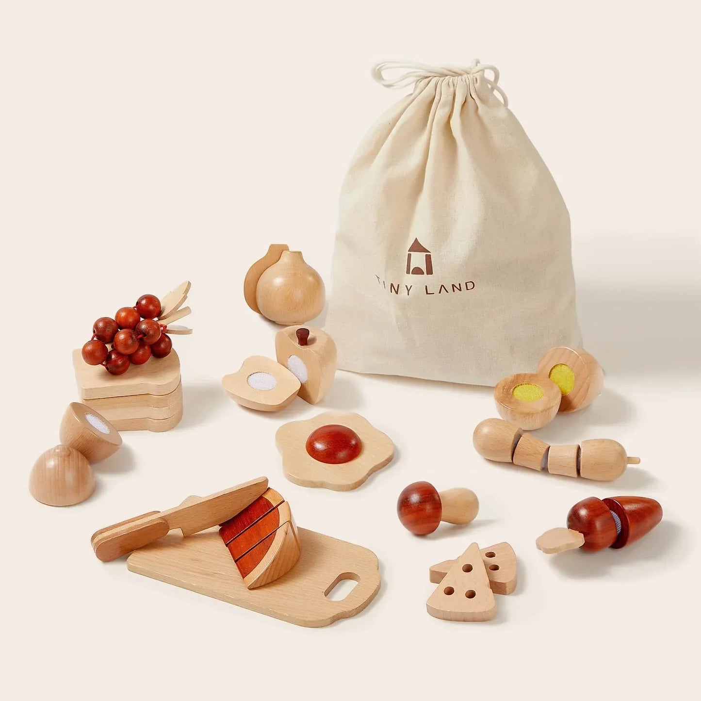 Tiny Land® Eco-Friendly Wooden Cut and Play Food Toys