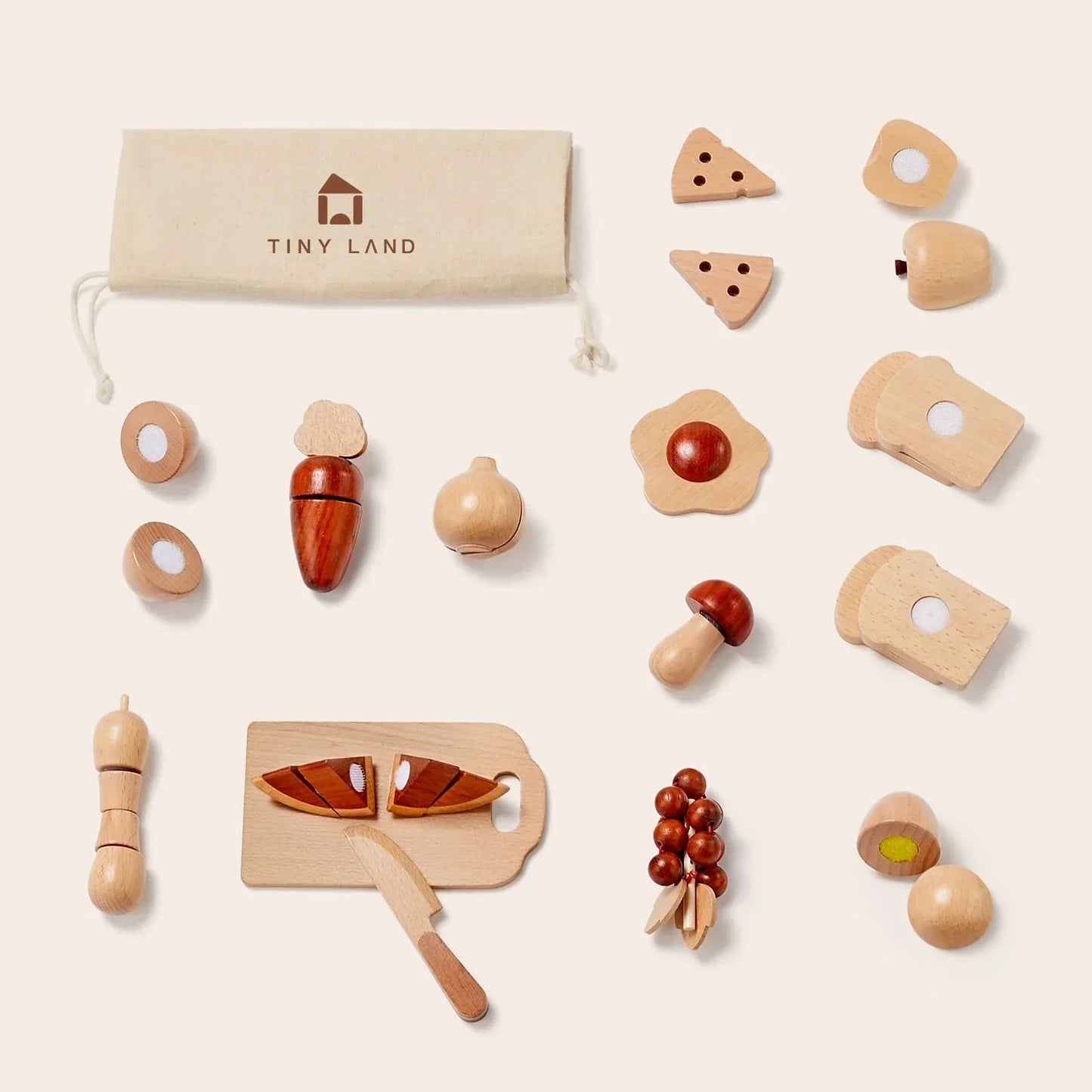 Tiny Land® Eco-Friendly Wooden Cut and Play Food Toys