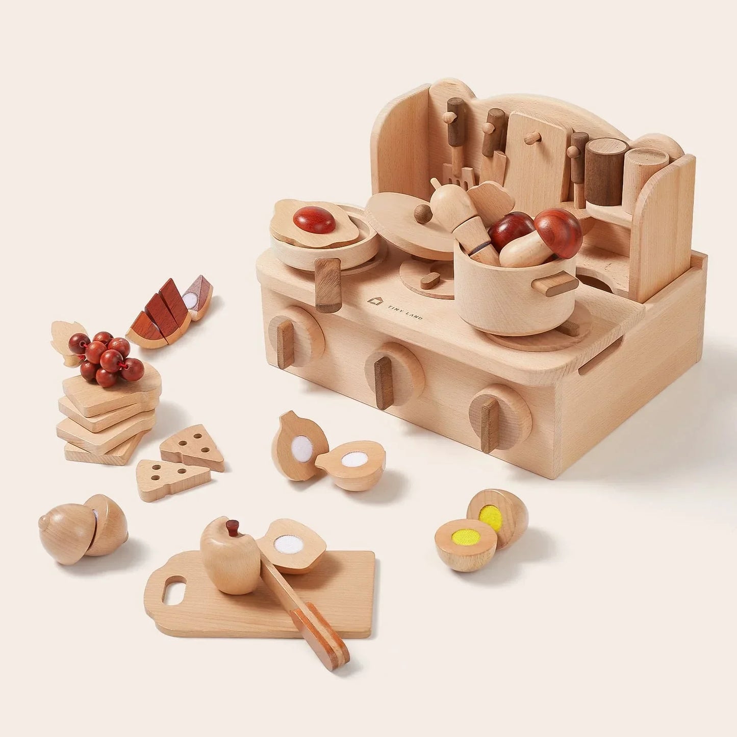 Tiny Land® Eco-Friendly Wooden Cut and Play Food Toys