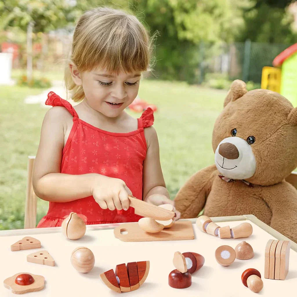 Tiny Land® Eco-Friendly Wooden Cut and Play Food Toys