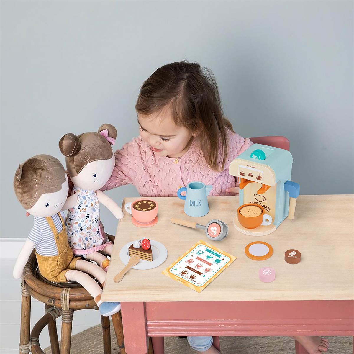 Tiny Land® Eco-Friendly Wooden Kids Pretend Play Coffee Maker Set