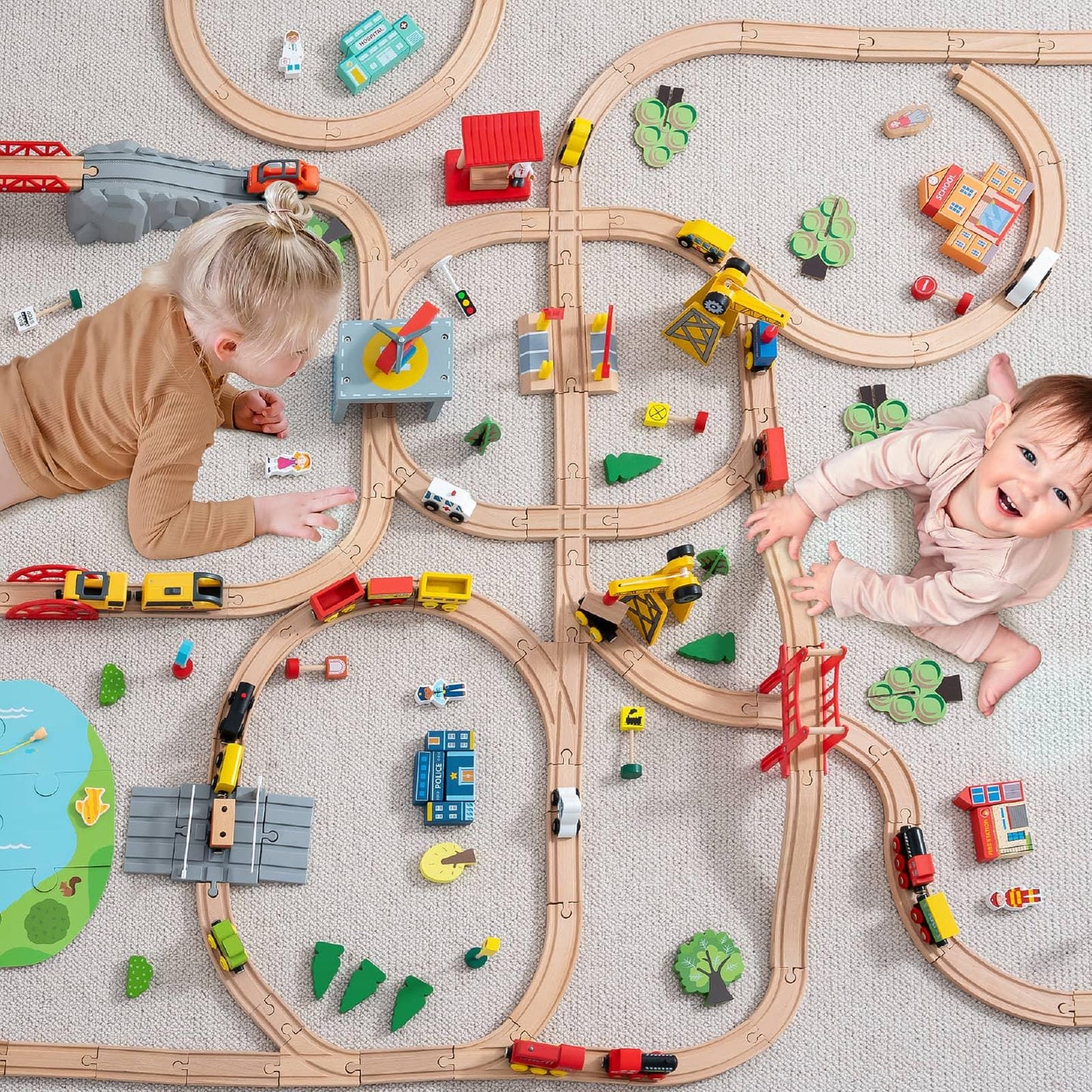 Tiny Land® Eco-Friendly Wooden Train Tracks Set (52 pcs)