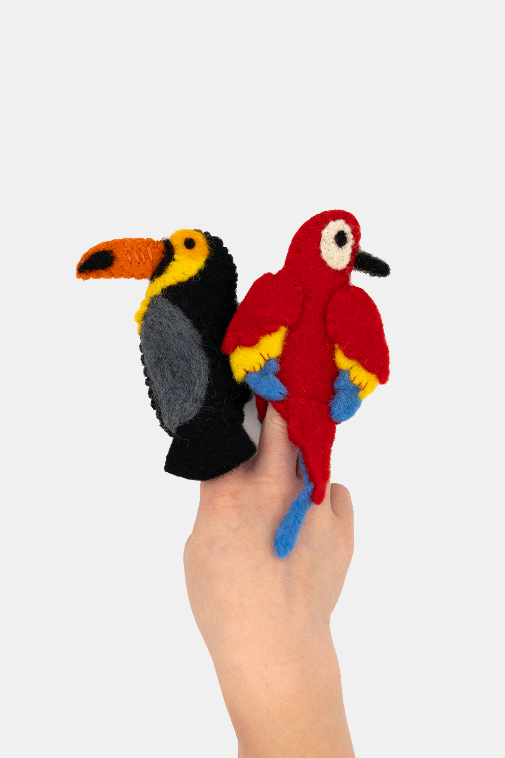 Tropical Birds Finger Puppet Set – Handmade Wool Felt Pretend Play Toy