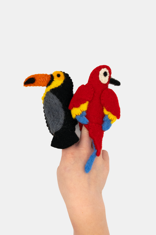 Tropical Birds Finger Puppet Set – Handmade Wool Felt Pretend Play Toy