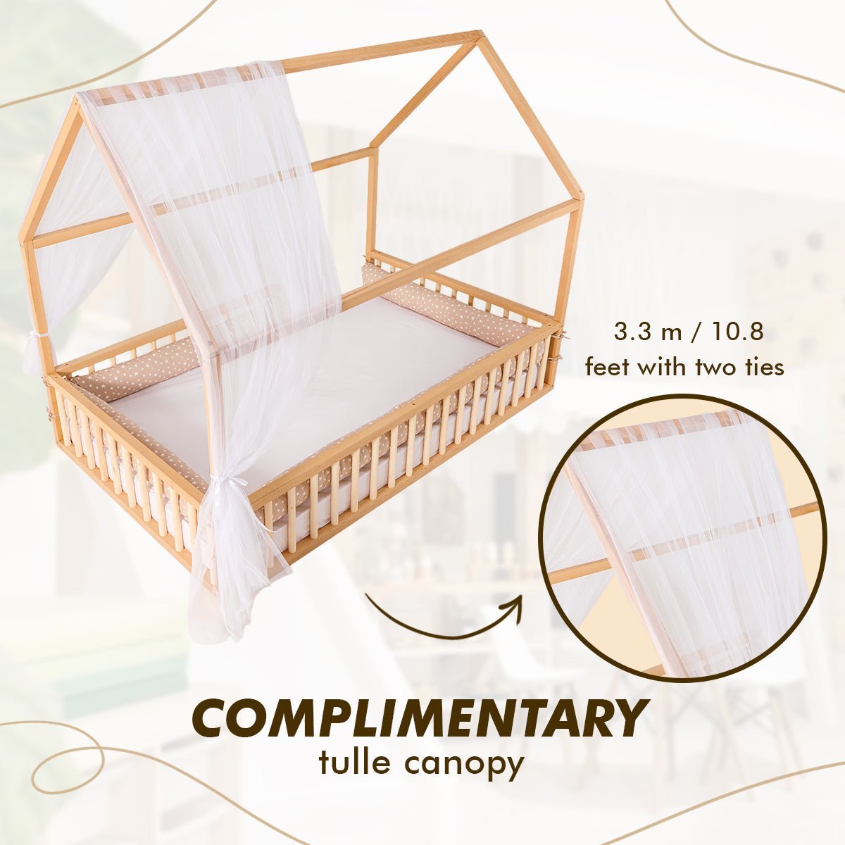 Goodevas Eco-Friendly Wooden Montessori Toddler House Floor Bed | Twin