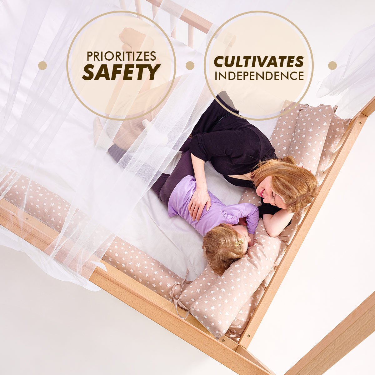 Goodevas Eco-Friendly Wooden Montessori Toddler House Floor Bed | Twin