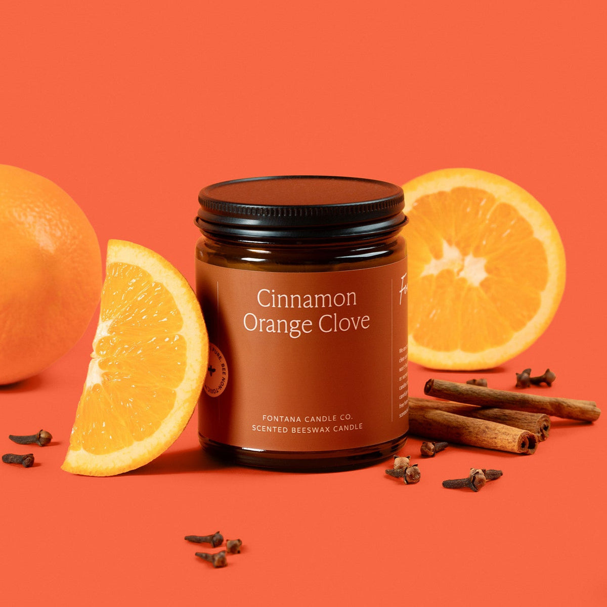 Cinnamon Orange Clove Essential Oil Candle – Beeswax & Coconut, Wooden Wick, 9 oz