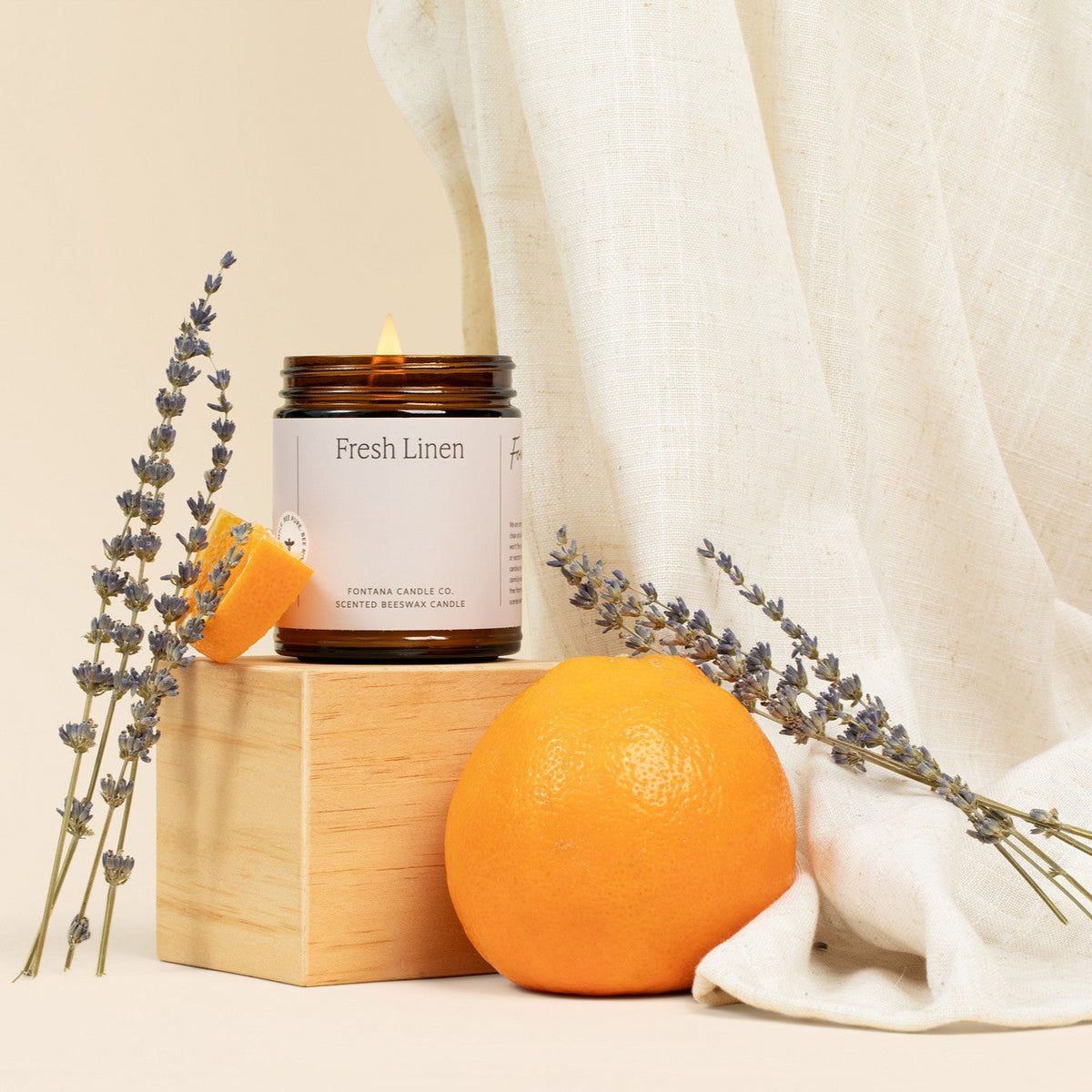 Fresh Linen Essential Oil Candle – Beeswax & Coconut, Wooden Wick, 9 oz