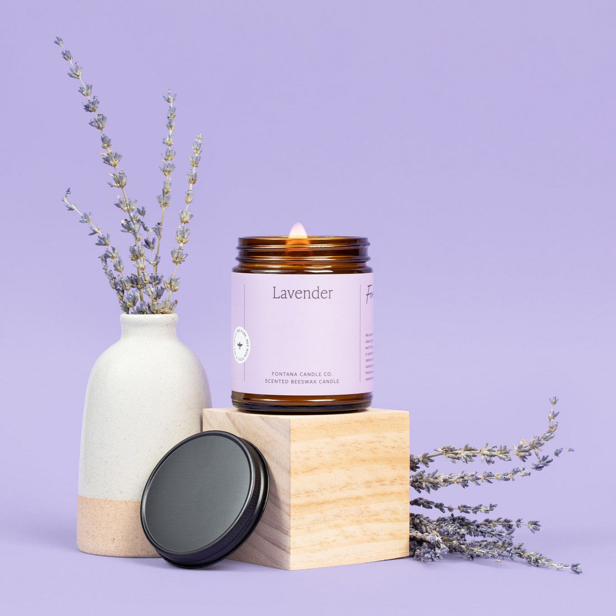 Lavender Essential Oil Candle – Beeswax & Coconut, Wooden Wick, 9 oz