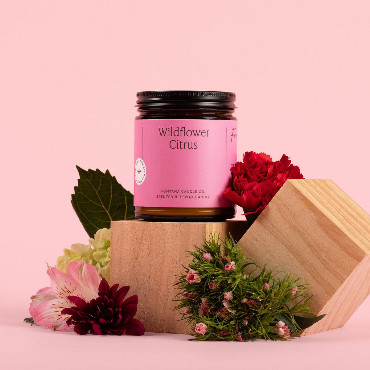 Wildflower Citrus Essential Oil Candle – Beeswax & Coconut, Wooden Wick, 9 oz