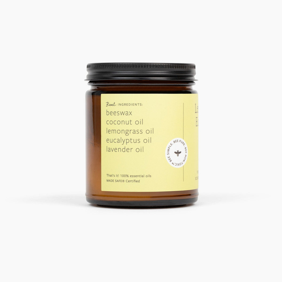 Lemongrass Eucalyptus Essential Oil Candle – Beeswax & Coconut, Wooden Wick, 9 oz