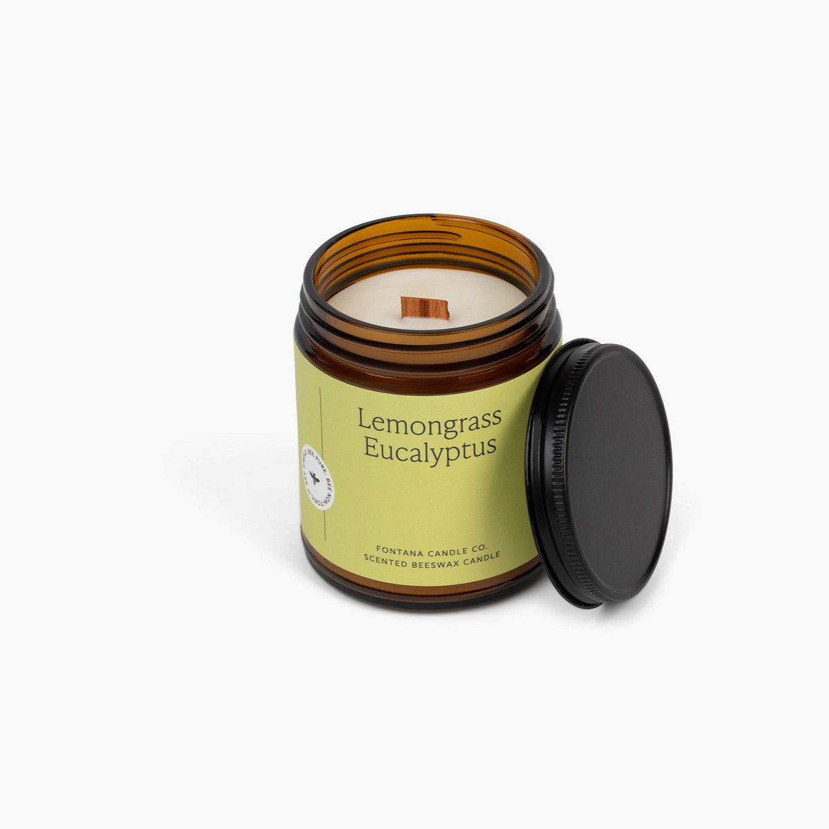 Lemongrass Eucalyptus Essential Oil Candle – Beeswax & Coconut, Wooden Wick, 9 oz