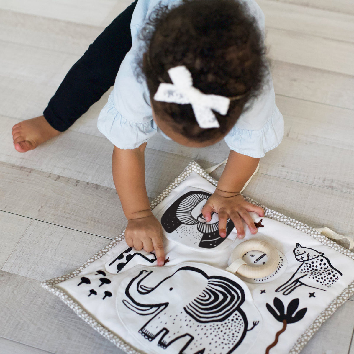 Wee Gallery Organic Cotton Baby Activity Pad – Safari (Crinkle, Rattle & Maple Teether)
