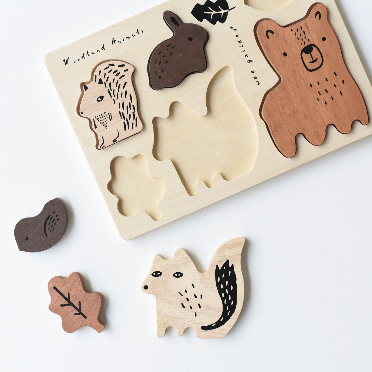 Wee Gallery Woodland Explorer Bundle | Eco-Friendly Wooden Toddler Puzzle and Stacker