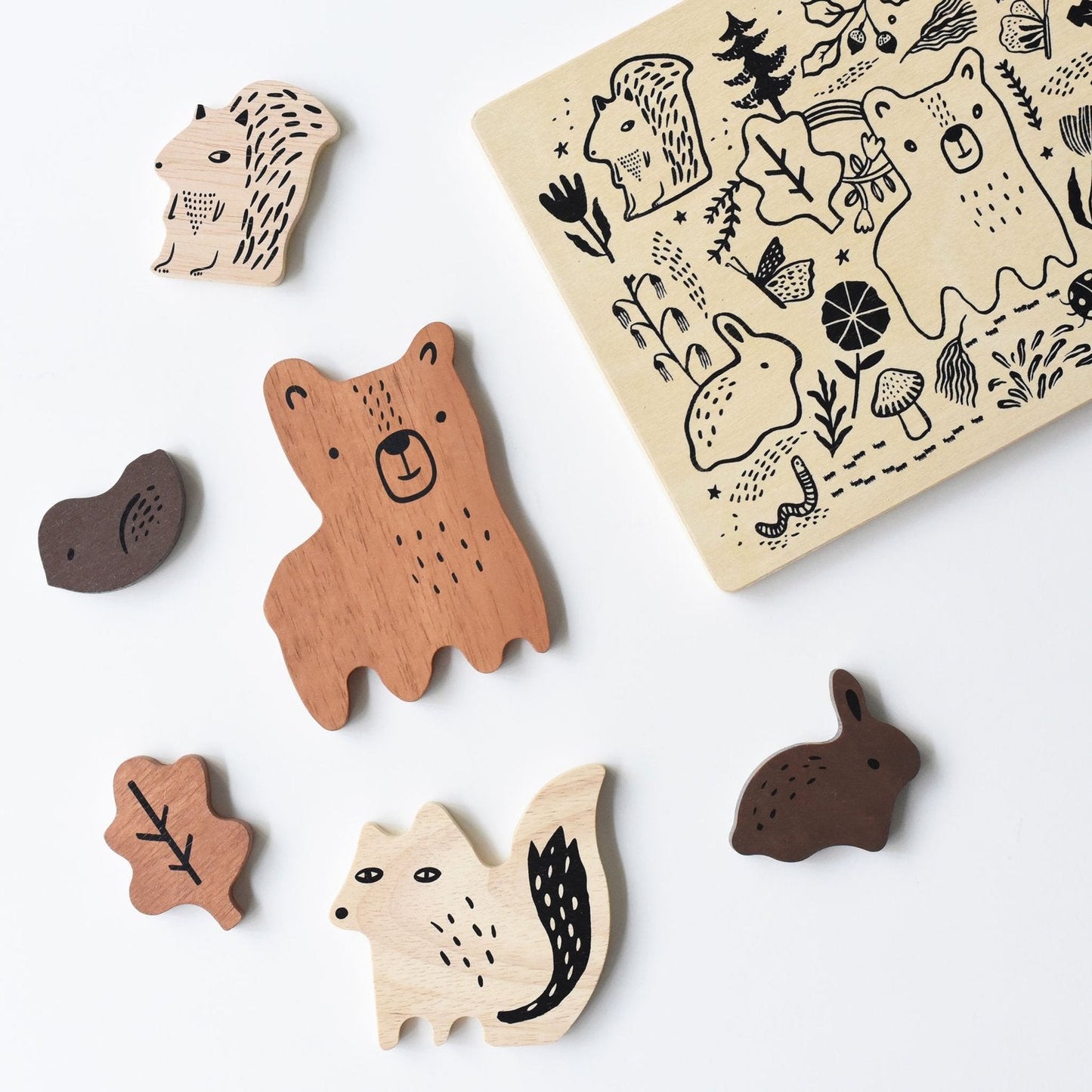 Wee Gallery Woodland Explorer Bundle | Eco-Friendly Wooden Toddler Puzzle and Stacker